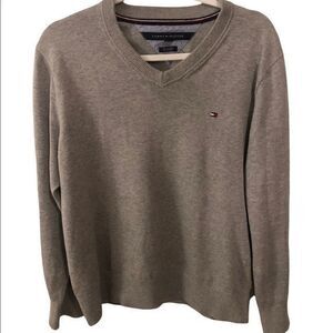 Tommy Hilfiger Mens V-neck Heather Grey Pullover Knit Sweater Size‎ Medium